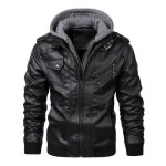 Blouson hiver simili cuir homme à capuche automne - hiver casual couleur unie Blouson hiver simili cuir homme à capuche automne - hiver casual couleur unie