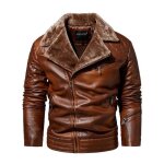 Blouson hiver en simili cuir homme doublé polaire casual veste chaude epaisse couleur unie - kaki Blouson hiver en simili cuir homme doublé polaire casual veste chaude epaisse couleur unie - kaki