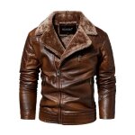Blouson hiver en simili cuir homme doublé polaire casual veste chaude epaisse couleur unie - marron Blouson hiver en simili cuir homme doublé polaire casual veste chaude epaisse couleur unie - marron