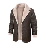 Blouson homme blazer double polaire chaude hiver col chemise en similicuir grande taille - marron fonce ...