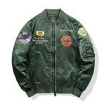 Blouson homme bomber col officier printemps et automne veste aviateur broderie tissu confortable - vert ...