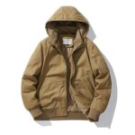 Blouson homme capuche automne hiver en coton veste cargo zippee epaisse col montant couleur unie Blouson homme capuche automne hiver en coton veste cargo zippee epaisse col montant couleur unie