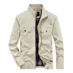 Blouson homme col montant en coton demi - saison casual veste zippee multi poches couleur unie pour printemps ...