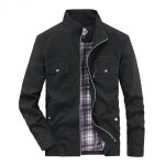 Blouson homme col montant en coton demi - saison casual veste zippee multi poches couleur unie pour printemps ...