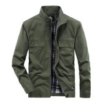 Blouson homme col montant en coton demi - saison casual veste zippee multi poches couleur unie printemps ...