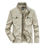 Blouson homme col montant coton printemps et automne veste cargo regular fit grande taille couleur unie ...