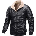 Blouson homme cuir moto veste hiver parka marque luxe doublure casual jacket leather - noir - homme - ...