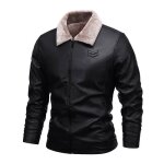 Blouson homme en cuir synthtique insfity - noir - col revers - doublure polaire