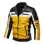 Blouson hommes - funmoon - avec velours - garder au chaud - de moto - cuir pu - loisirs