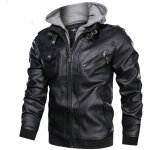 Blouson homme grande taille funmoon - col officier mi - longue - chaud et pais en cuir noir
