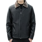 Blouson homme hiver chaude en cuir synthtique doublure en polaire col revers - noir
