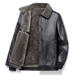 Blouson homme hiver en pu simili cuir doublée polaire chaude À rayure casual - noir Blouson homme hiver en pu simili cuir doublée polaire chaude À rayure casual - noir