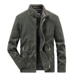 Blouson homme hiver pur coton doubl polaire chaud epais col montant couleur unie