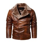 Blouson homme hiver en simili cuir doublé polaire casual veste chaude epaisse couleur unie - marron Blouson homme hiver en simili cuir doublé polaire casual veste chaude epaisse couleur unie - marron