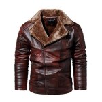 Blouson homme hiver en simili cuir doubl polaire casual veste chaude epaisse couleur unie - rouge