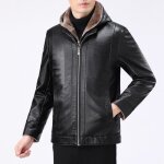 Blouson homme hiver simili cuir double polaire a capuche - aievis - noir