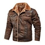 Blouson homme - insfity - simili cuir - doublé polaire - veste chaude - couleur café Blouson homme - insfity - simili cuir - doublé polaire - veste chaude - couleur café