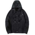 Blouson homme en jean a capuche amovible coupe droite manches longues casual - insfity - noir - homme ... Blouson homme en jean a capuche amovible coupe droite manches longues casual - insfity - noir - homme ...