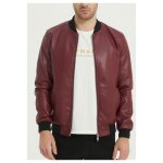 Blouson homme - kebello - bordeaux - simili cuir satin - col teddy contrast - mi - saison