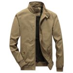 Blouson homme mi saison veste zippe en coton col montant style militaire couleur unie - kaki - insfity ...