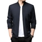 Blouson homme printemps et automne regular fit casual veste zippee col montant couleur unie - bleu marine ...