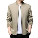 Blouson homme printemps et automne regular fit casual veste zippee col montant couleur unie - kaki