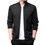 Blouson homme printemps et automne regular fit casual veste zippee col montant couleur unie - noir