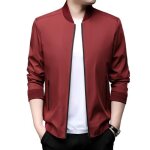 Blouson homme printemps et automne regular fit casual veste zippee col montant couleur unie - rouge