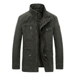 Blouson homme pur coton mi saison - zewow - casual veste col montant - vert militaire - grand taille Blouson homme pur coton mi saison - zewow - casual veste col montant - vert militaire - grand taille