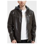 Blouson homme en simili cuir - kebello - marron - capuche en molleton - fermetures  glissire en mtal ...