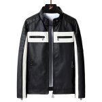 Blouson homme simili cuir slim col montant manches longues bicolore - noir - insfity - homme Blouson homme simili cuir slim col montant manches longues bicolore - noir - insfity - homme