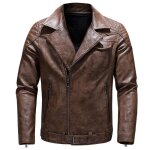 Blouson homme simili cuir slim insfity - marron - col revers - fermeture clair