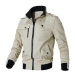 Blouson homme uni en coton - mobigarlan - xh366 - kaki - blanc - col standup