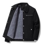 Blouson homme en velours c�tel� doubl�e polaire col revers manches longues epais chaud - noir - insfity ...