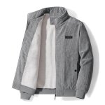 Blouson homme en velours c�tel� insfity - gris - doubl�e polaire col montant manches longues epais chaud ...