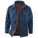 Blouson en jean homme doublure carreaux automne casual manches longues - bleu fonce - insfity - homme ...