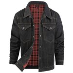 Blouson en jean homme doublure carreaux automne casual manches longues - noir - insfity - homme