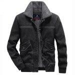 Blouson en jeans homme hiver chaud double polaire multi - poches couleur unie confortable - black