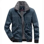 Blouson en jeans homme hiver chaud doublée polaire multi - poches couleur unie confortable - blue Blouson en jeans homme hiver chaud doublée polaire multi - poches couleur unie confortable - blue