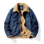 Blouson en jean homme insfity - double polaire - col revers - manches longues - chaud epais - bleu