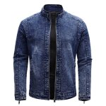 Blouson en jean moto homme insfity - coupe slim - col montant - bleu Blouson en jean moto homme insfity - coupe slim - col montant - bleu