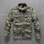 Blouson l�ger homme en coton camouflage - couleur unie manches longues casual - vert camouflage