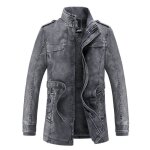 Blouson matelassée homme casual veste en simili cuir mi - longue printemps et automne - denim bleu Blouson matelassée homme casual veste en simili cuir mi - longue printemps et automne - denim bleu