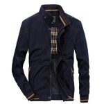 Blouson mi saison homme pur coton col montant casual veste zippee couleur unie -