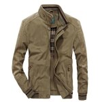 Blouson mi saison homme pur coton col montant casual veste zippee couleur unie - kaki