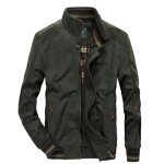 Blouson mi saison homme pur coton col montant casual veste zippee couleur unie - vert militaire