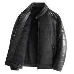 Blouson moto chaude polaire en similicuire homme hiver epaise col montant - noir - insfity Blouson moto chaude polaire en similicuire homme hiver epaise col montant - noir - insfity