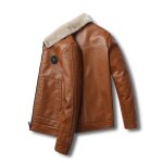 Blouson moto homme chaud hiver doubl polaire similicuir pu regular fit - insfity - kaki - marron