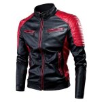 Blouson moto homme en cuir synth�tique bricolore col montant vintage l�ger fashion - insfity - rouge