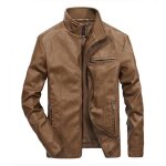 Blouson moto homme simili cuir col montant de printemps casual veste zippe courte